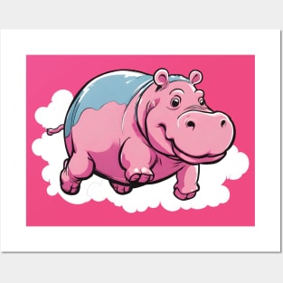 Flying Pink Hippo Posters and Art